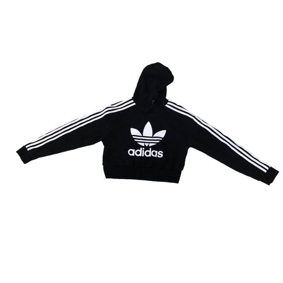 Adidas Girls Crop Hoodie Sweatshirt Three Stripe Sleeve Size Medium - Picture 5 of 7